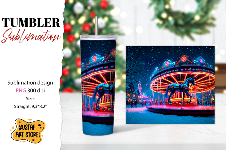 Christmas horse carousel tumbler sublimation.