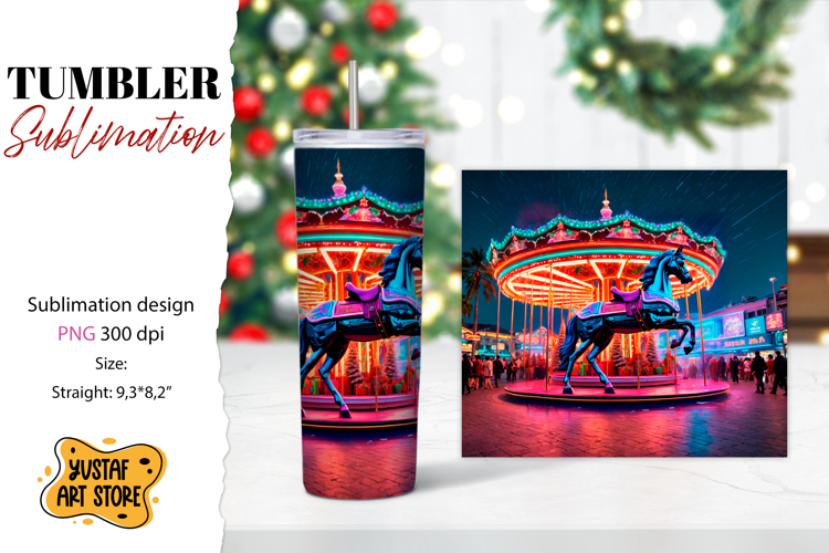 Christmas horse carousel tumbler sublimation.