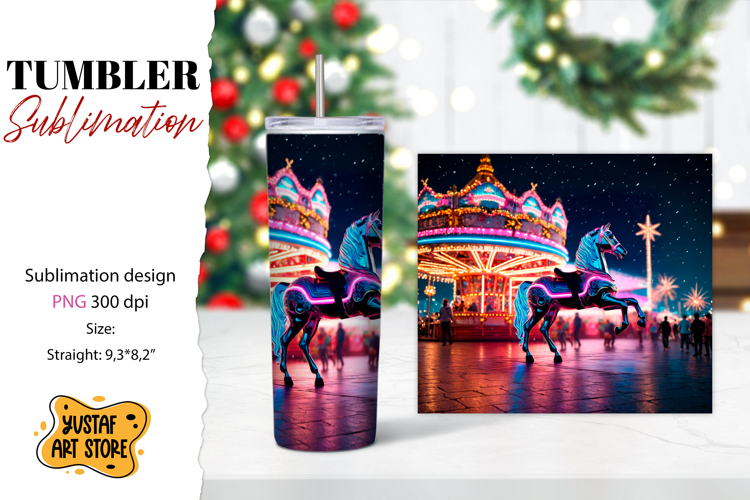 Christmas horse carousel tumbler sublimation.