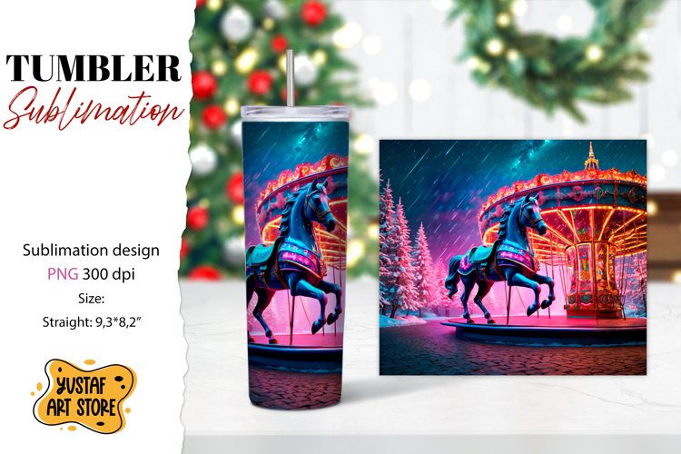 Christmas horse carousel tumbler sublimation.