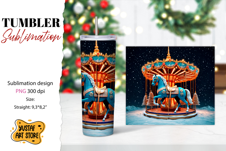 Christmas horse carousel tumbler sublimation.