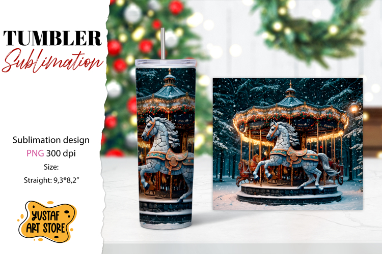 Christmas horse carousel tumbler sublimation.
