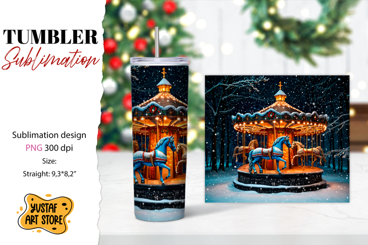 Christmas horse carousel tumbler sublimation.