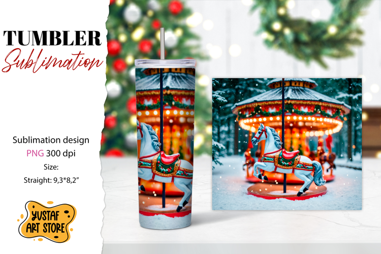 Christmas horse carousel tumbler sublimation.