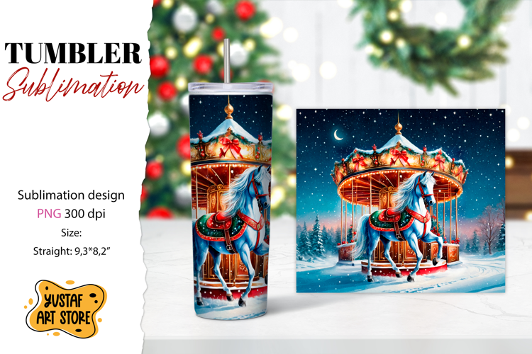 Christmas horse carousel tumbler sublimation.