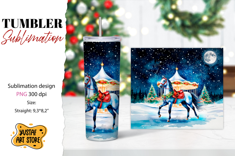 Christmas horse carousel tumbler sublimation.