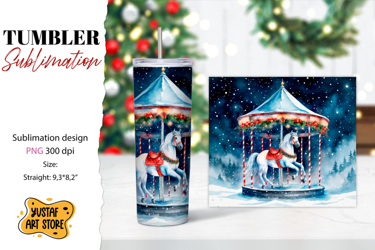 Christmas horse carousel tumbler sublimation.