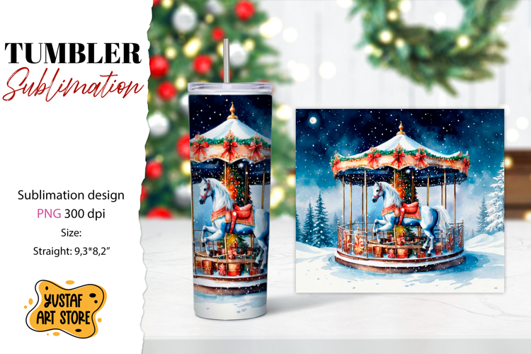 Christmas horse carousel tumbler sublimation.
