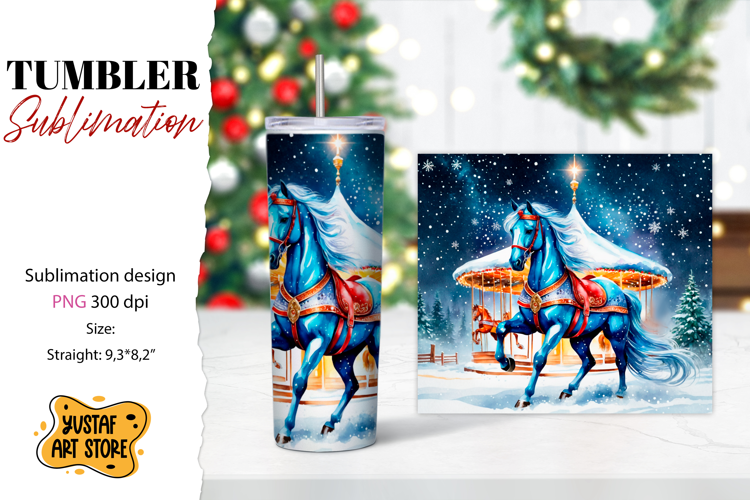 Christmas horse carousel tumbler sublimation.