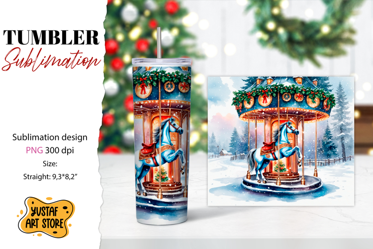 Christmas horse carousel tumbler sublimation.
