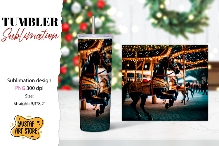 Christmas horse carousel tumbler sublimation.