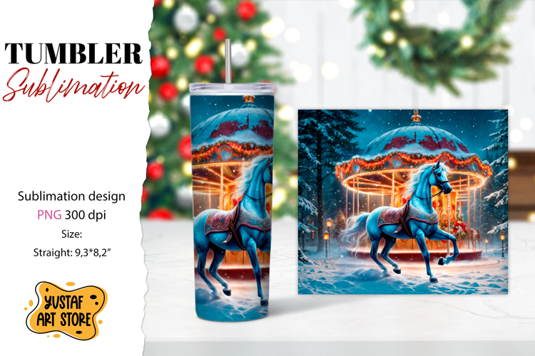 Christmas horse carousel tumbler sublimation.