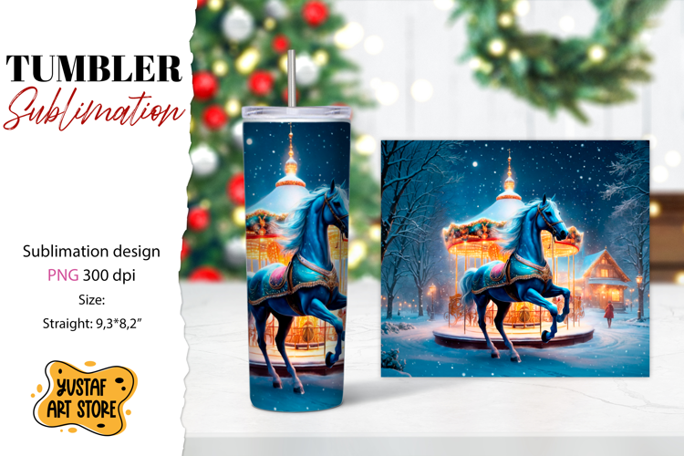 Christmas horse carousel tumbler sublimation.