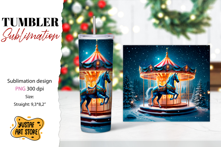 Christmas horse carousel tumbler sublimation.