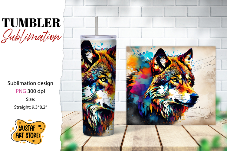Animal tumbler sublimation. Wolf sublimation design