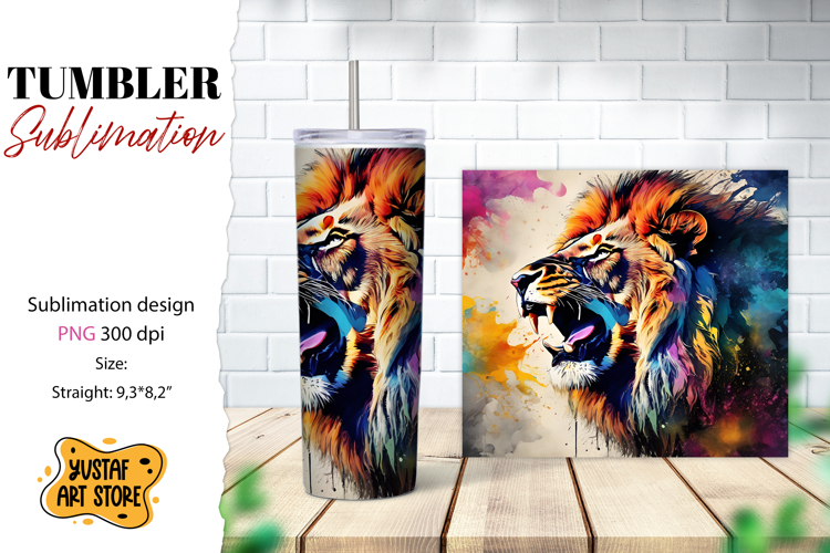 Animal tumbler sublimation. Lion sublimation design