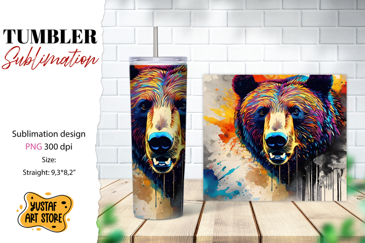 Animal tumbler sublimation. Bear sublimation design