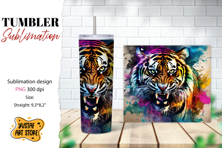 Animal tumbler sublimation. Tiger sublimation design