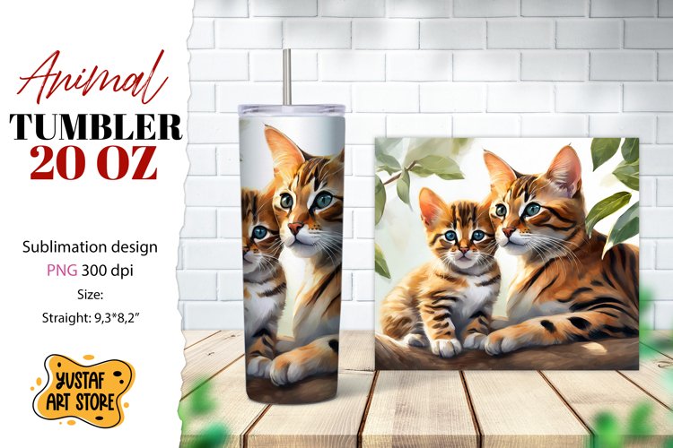 Animal tumbler sublimation. Mom and baby cat tumbler wrap example image 1