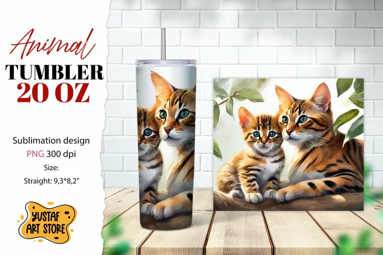 Animal tumbler sublimation. Mom and baby cat tumbler wrap