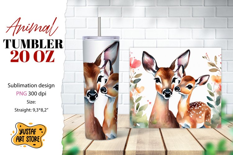 Animal tumbler sublimation. Mom and baby deer tumbler wrap example image 1
