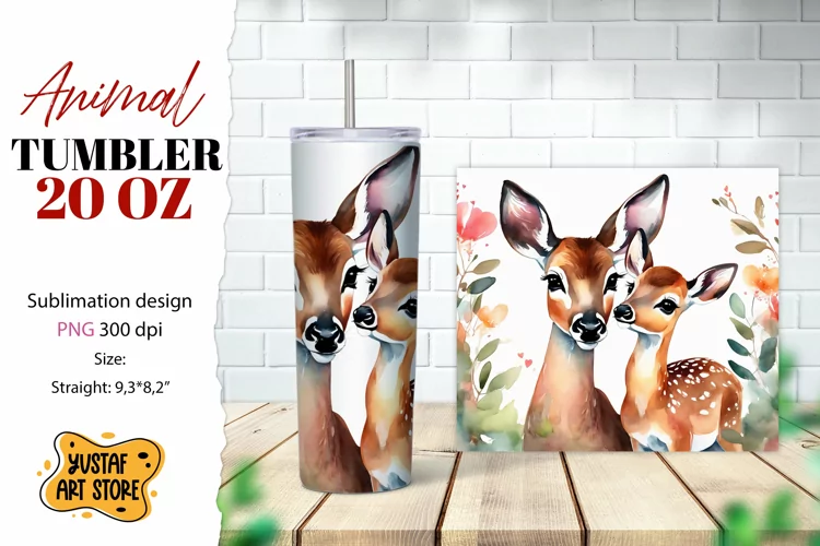 Animal tumbler sublimation. Mom and baby deer tumbler wrap
