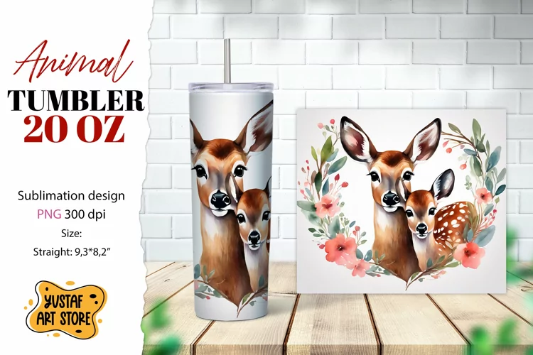 Animal tumbler sublimation. Mom and baby deer tumbler wrap