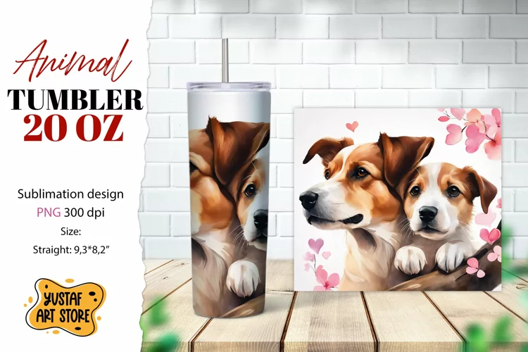 Animal tumbler sublimation. Mom and baby dog tumbler wrap