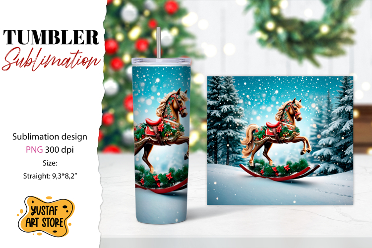 Rocking Horse Christmas Tumbler Sublimation
