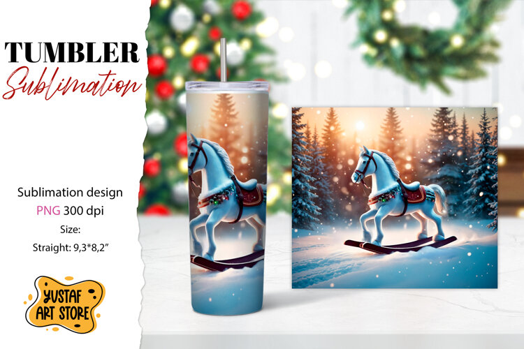Rocking Horse Christmas Tumbler Sublimation example image 1