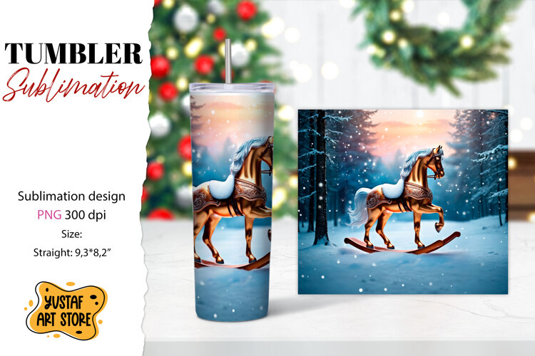 Rocking Horse Christmas Tumbler Sublimation example image 1