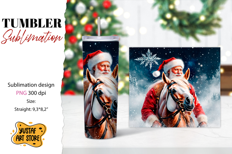 Christmas tumbler sublimation.Santa Claus and horse tumbler