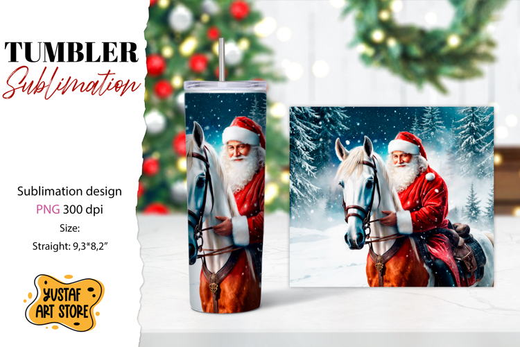 Christmas tumbler sublimation.Santa Claus and horse tumbler