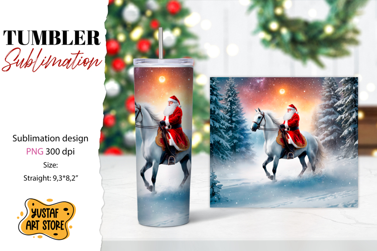 Christmas tumbler sublimation.Santa Claus and horse tumbler