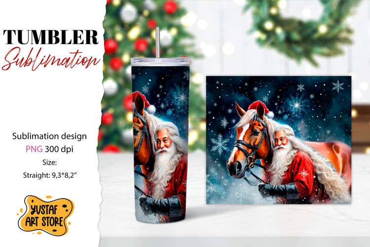 Christmas tumbler sublimation.Santa Claus and horse tumbler