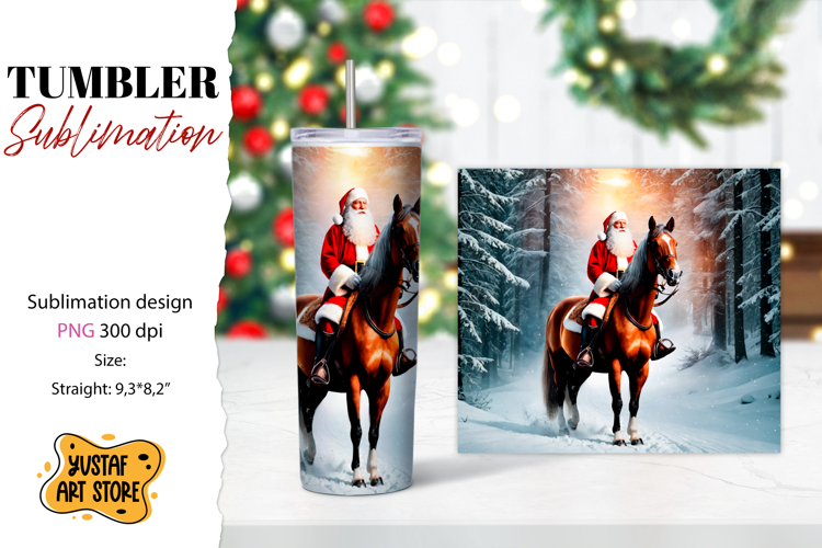Christmas tumbler sublimation.Santa Claus and horse tumbler