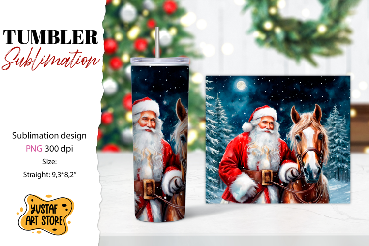 Christmas tumbler sublimation.Santa Claus and horse tumbler