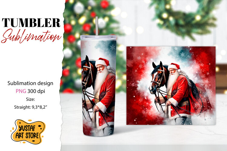 Christmas tumbler sublimation.Santa Claus and horse tumbler example image 1
