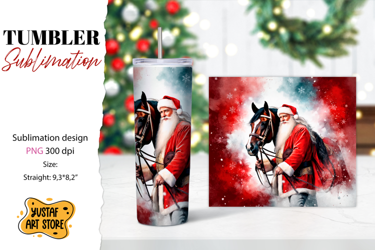 Christmas tumbler sublimation.Santa Claus and horse tumbler