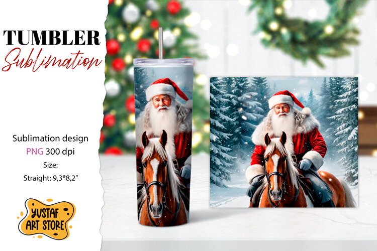 Christmas tumbler sublimation.Santa Claus and horse tumbler example image 1
