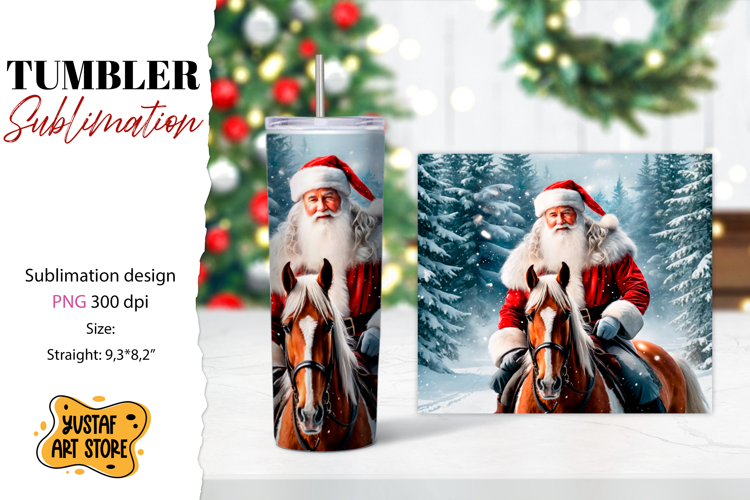 Christmas tumbler sublimation.Santa Claus and horse tumbler