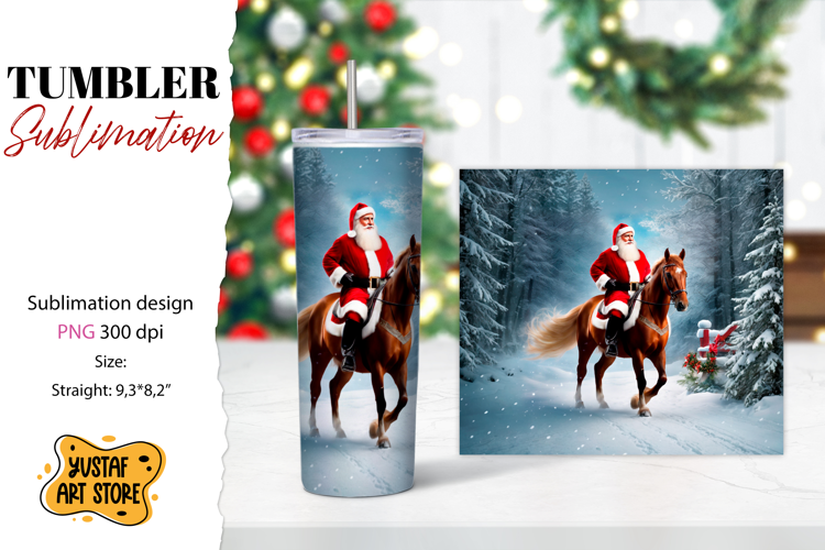 Christmas tumbler sublimation.Santa Claus and horse tumbler