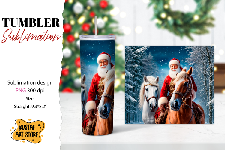 Christmas tumbler sublimation.Santa Claus and horse tumbler