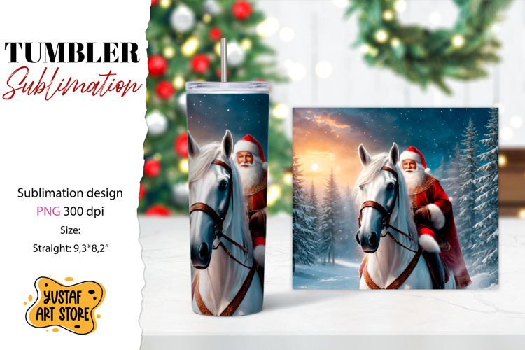 Christmas tumbler sublimation.Santa Claus and horse tumbler