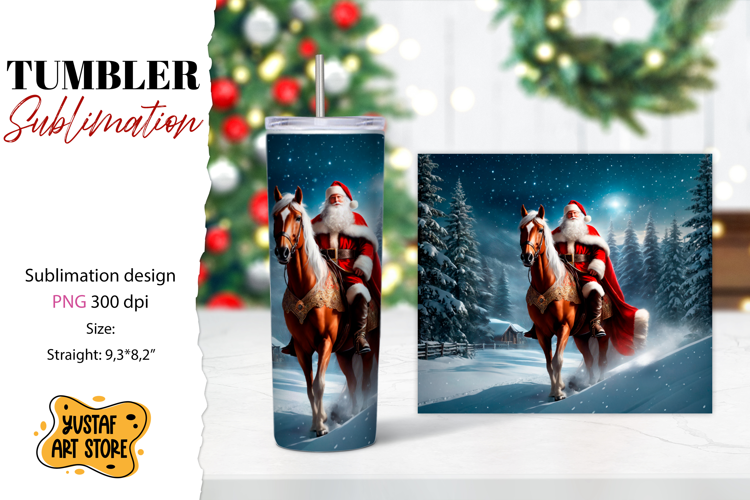 Christmas tumbler sublimation.Santa Claus and horse tumbler