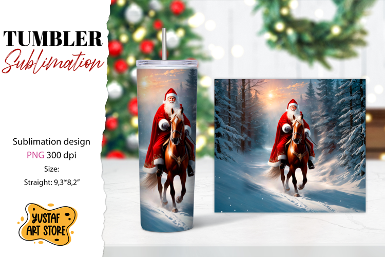 Christmas tumbler sublimation.Santa Claus and horse tumbler