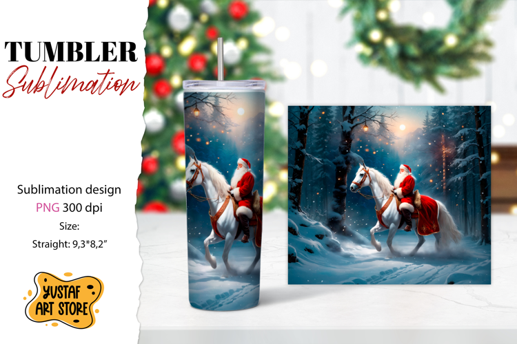 Christmas tumbler sublimation.Santa Claus and horse tumbler