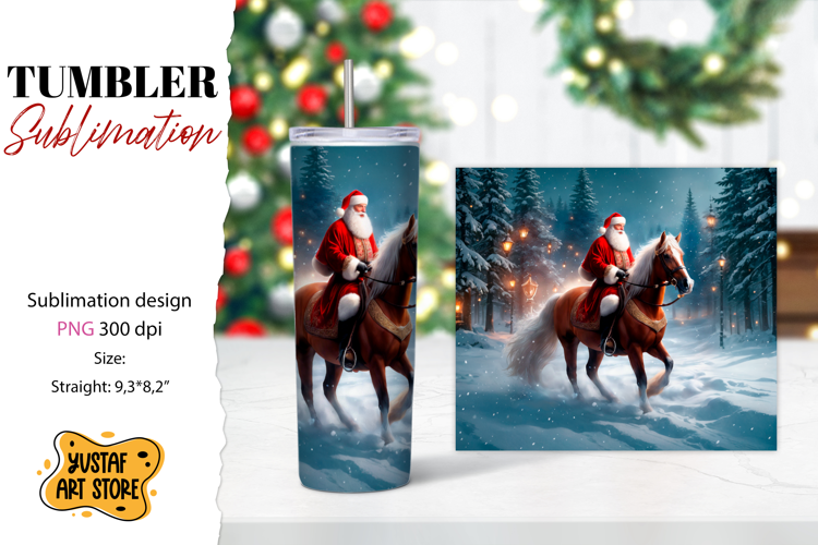 Christmas tumbler sublimation.Santa Claus and horse tumbler