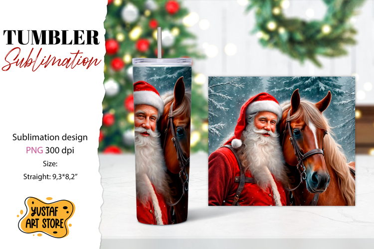 Christmas tumbler sublimation.Santa Claus and horse tumbler