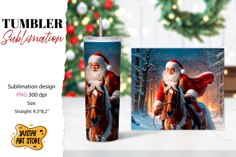 Christmas tumbler sublimation.Santa Claus and horse tumbler